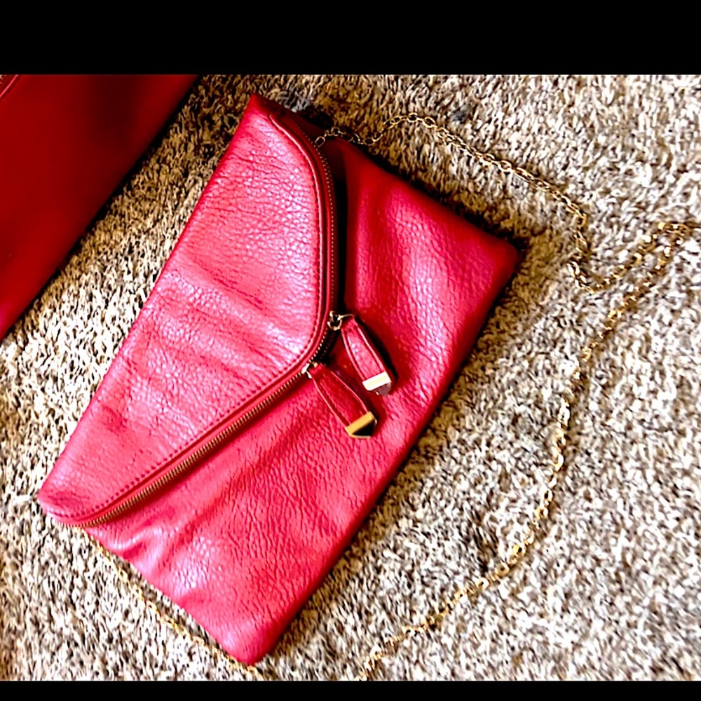 Urban Expression Asymmetrical Purse - Red with Gold Chain